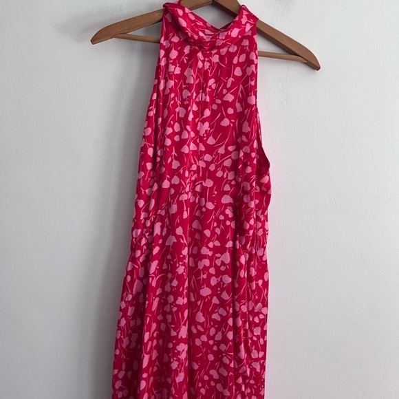 Zara Red Floral Satin Effect Halter Neck Tie Back Midi Dress - Picture 5 of 13